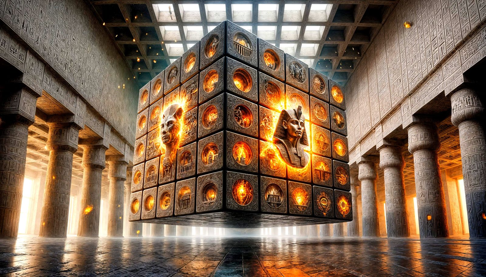 Surreal Ancient Egyptian Monolith in Cyberpunk Style