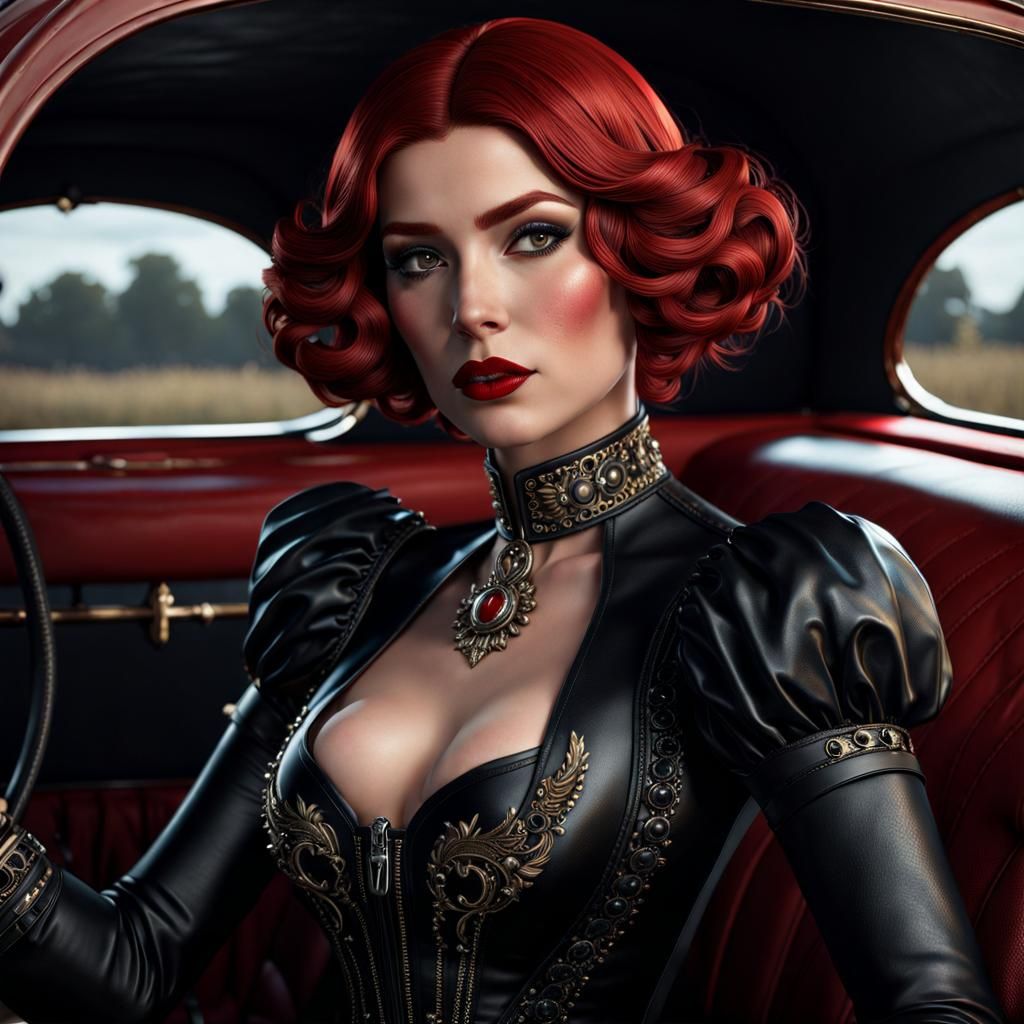 Confident Woman in Leather Outfit, Gothic Art