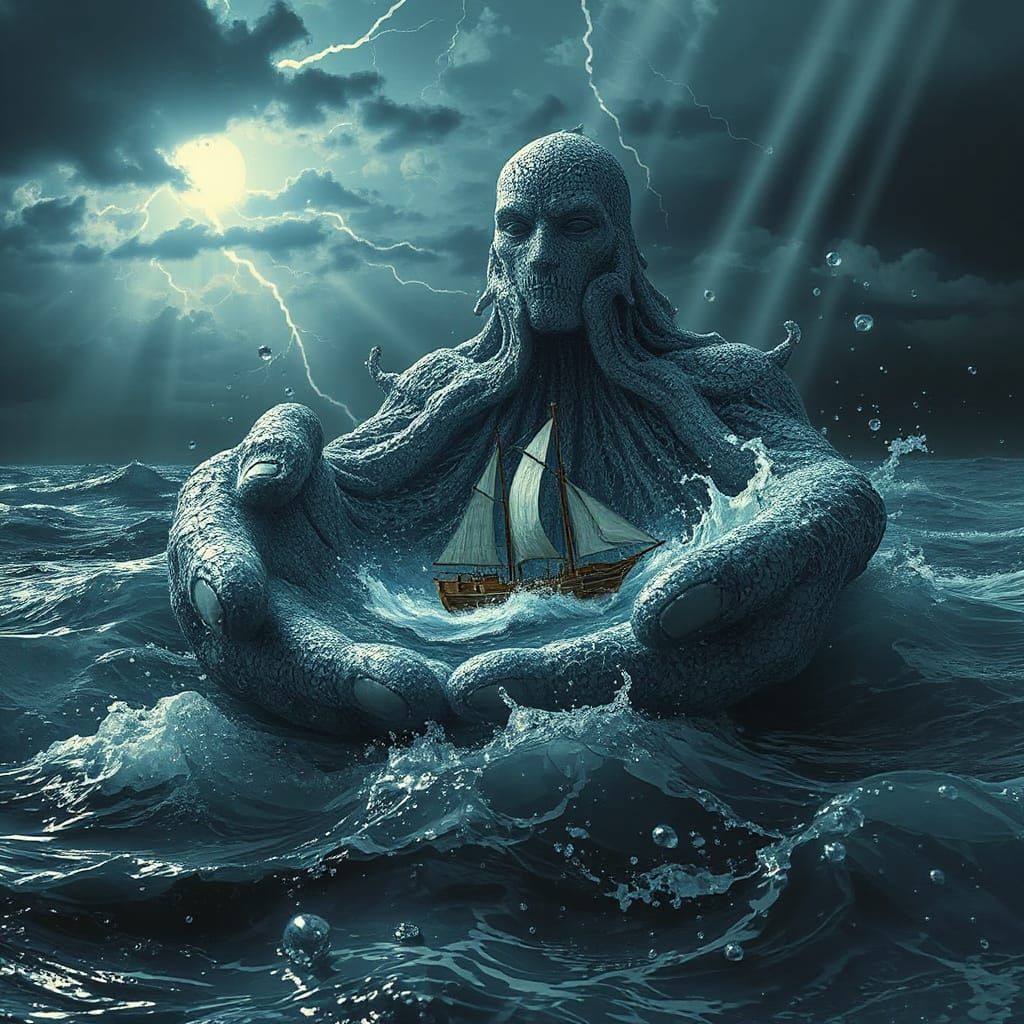 Water Elemental Protects Ship in Stormy Seas