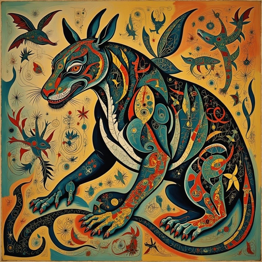 Regal Bengal Tiger in Kalighat Painting Style