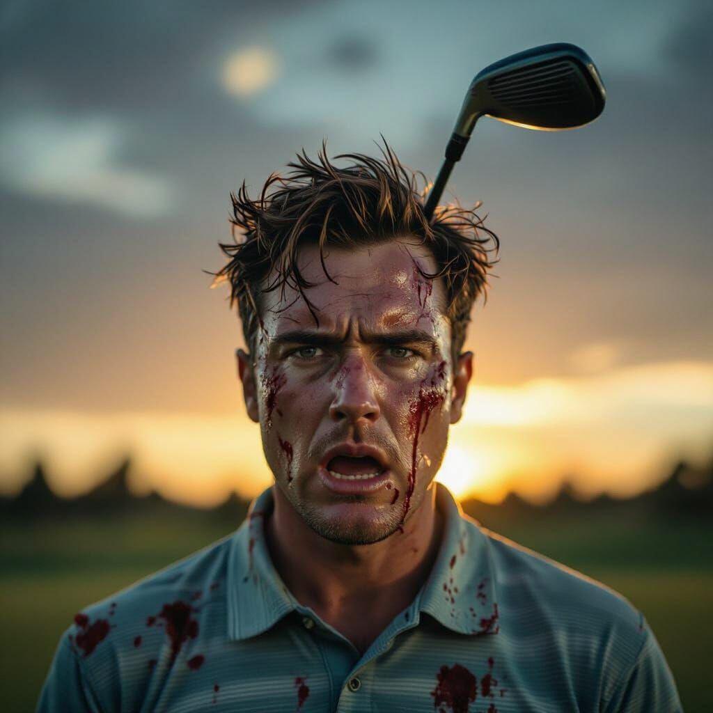 Person with Golf Club in Head: Dramatic Film Still