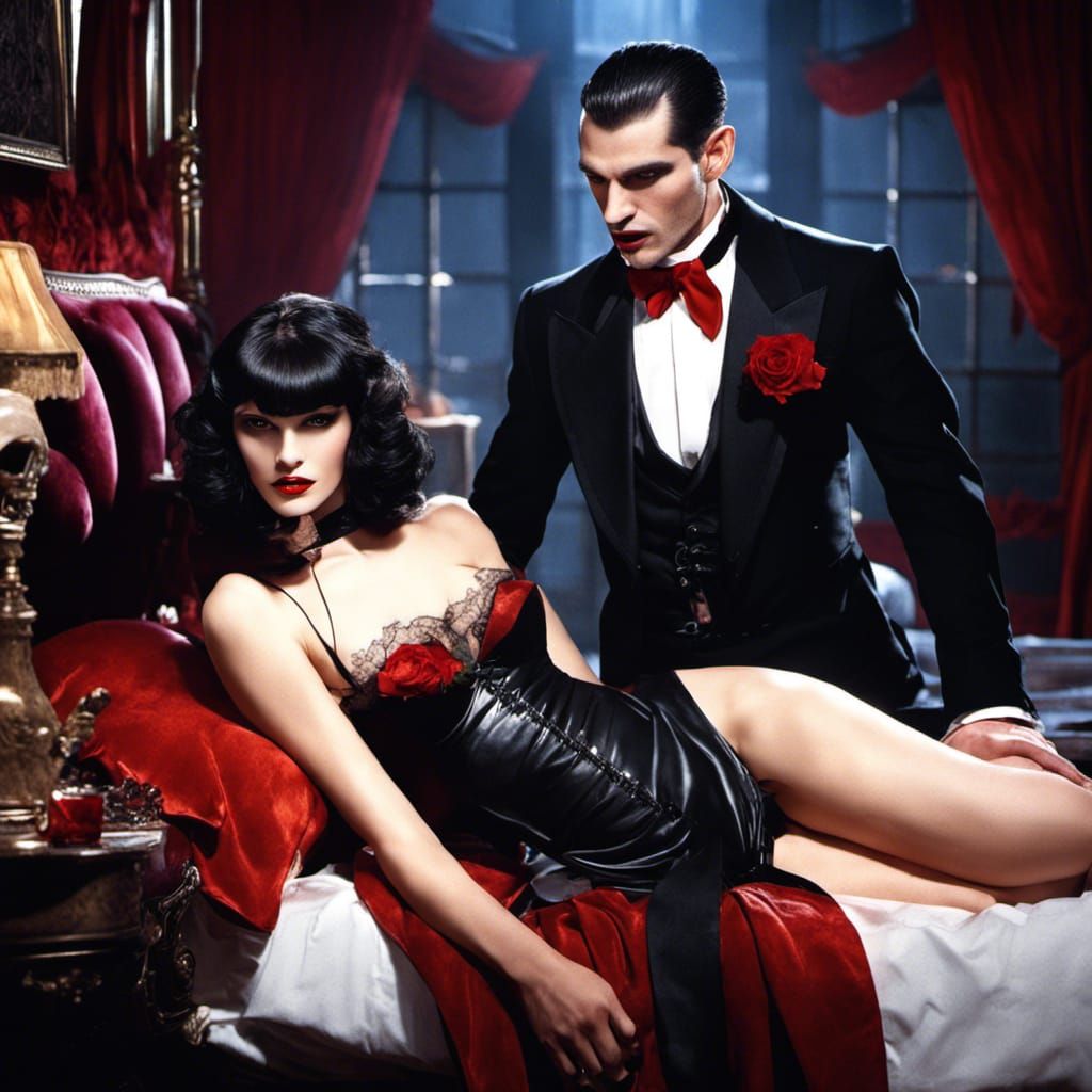 Vampire with Bloody Lips in Dark Cellar