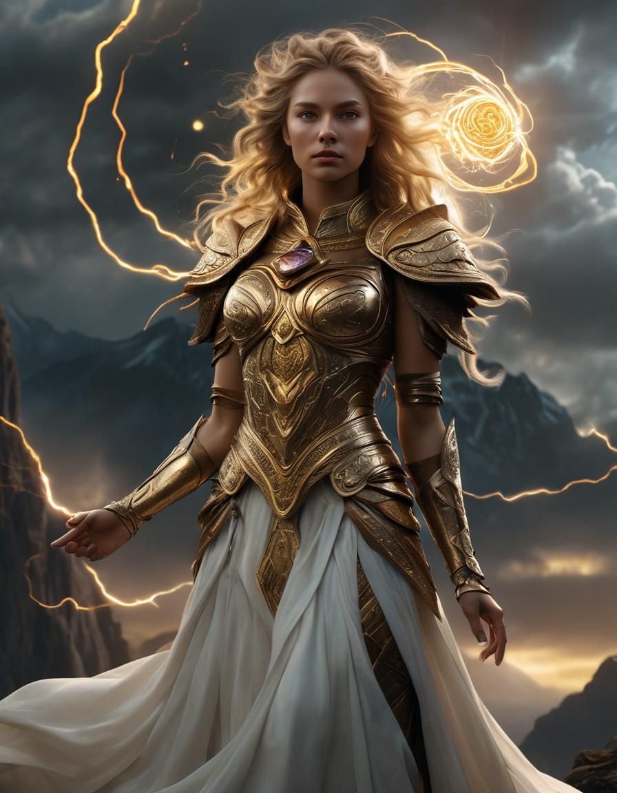 Sun Wizard Woman with Solar Orb, Digital Matte Painting