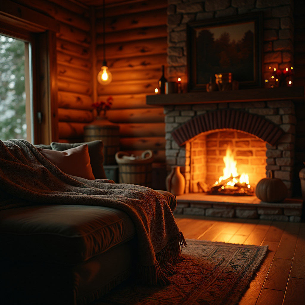 Inviting Living Room with Fireplace in Cinematic Style