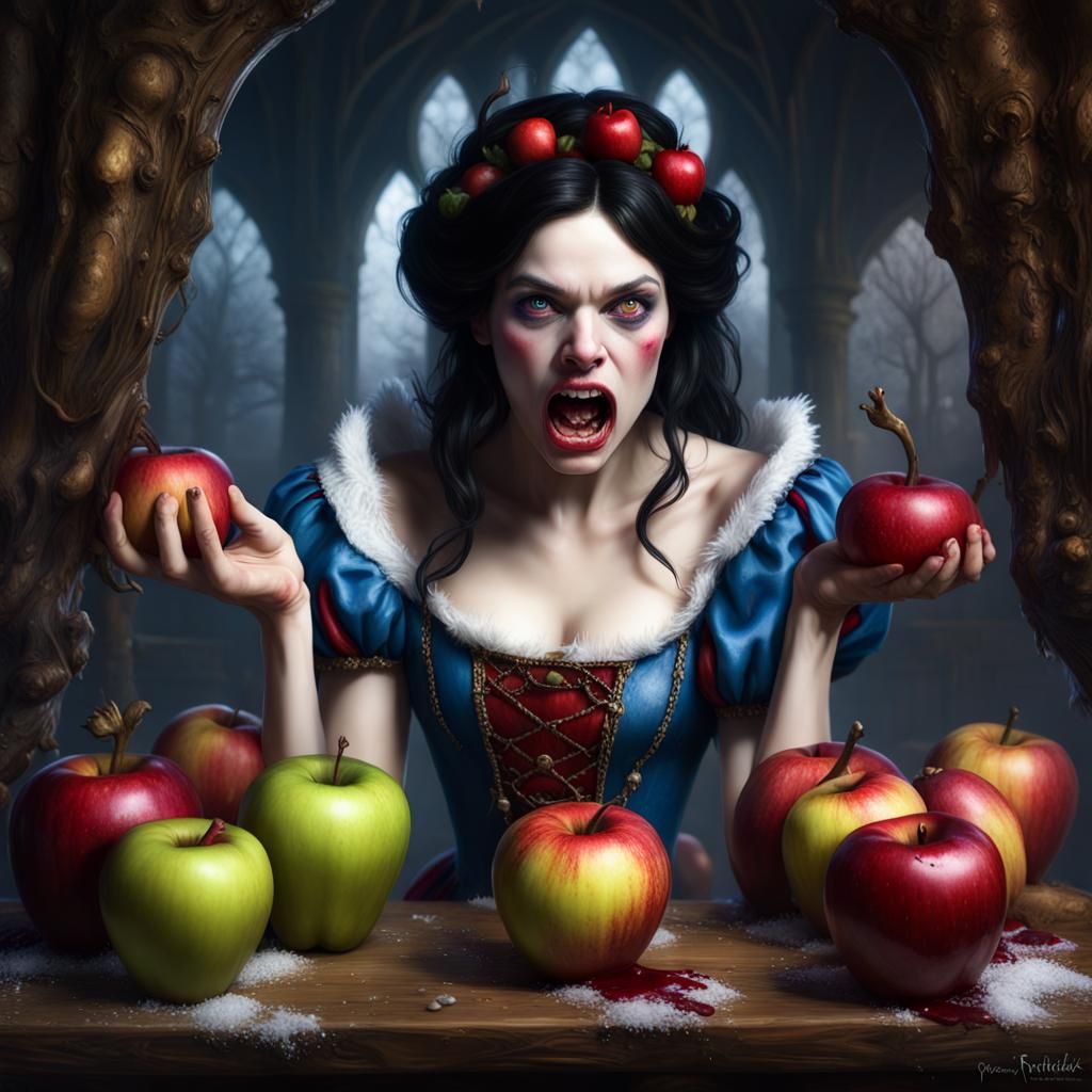 Snow White Zombie Bites the Apple: Hyperrealistic Art