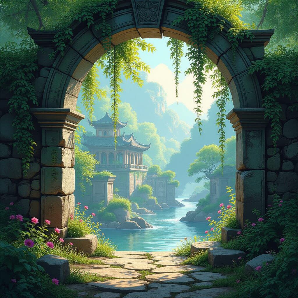 Ancient Kingdom Ruins Reclaimed by Nature Through Archway
