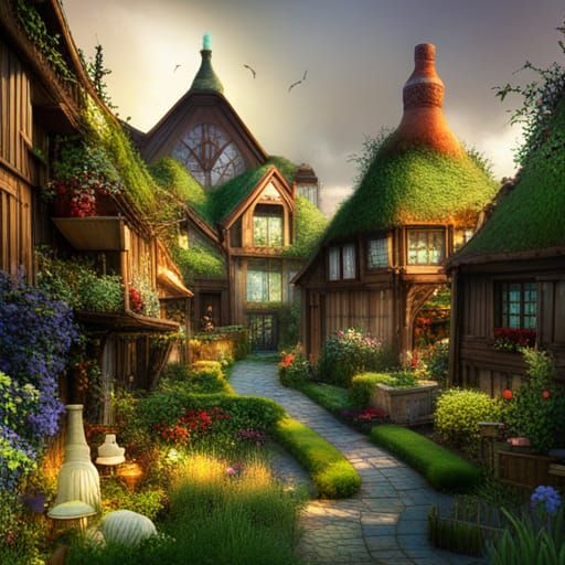 Cozy Village with Gardens: Intricate 8K Resolution