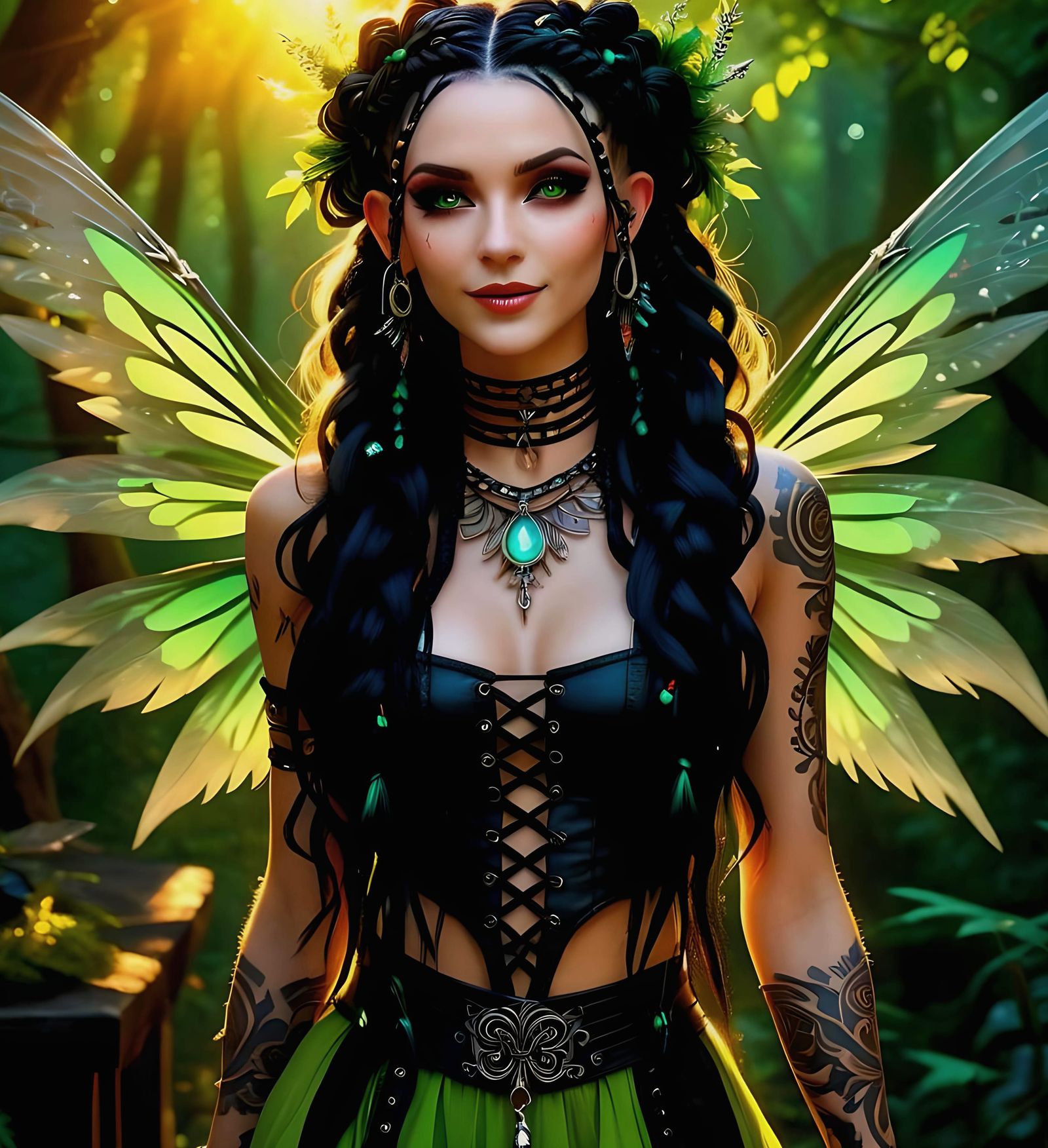 Punky Fairy Woman in Magical Forest Illustration