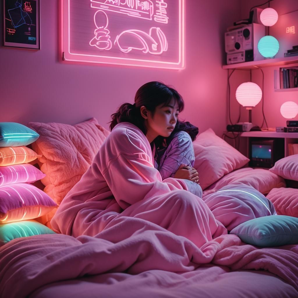 Cozy Embrace in Neon Retro Style