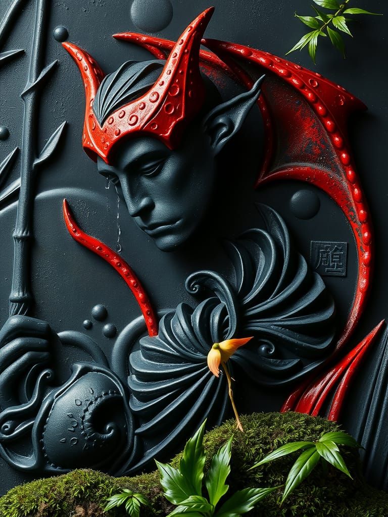 Devil in Tears: Embossed Soapstone Carving