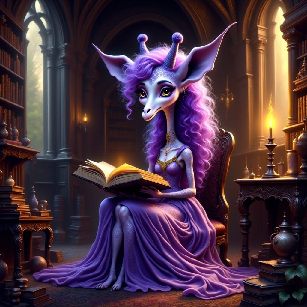 Regal Purple Giraffe in Grand Library