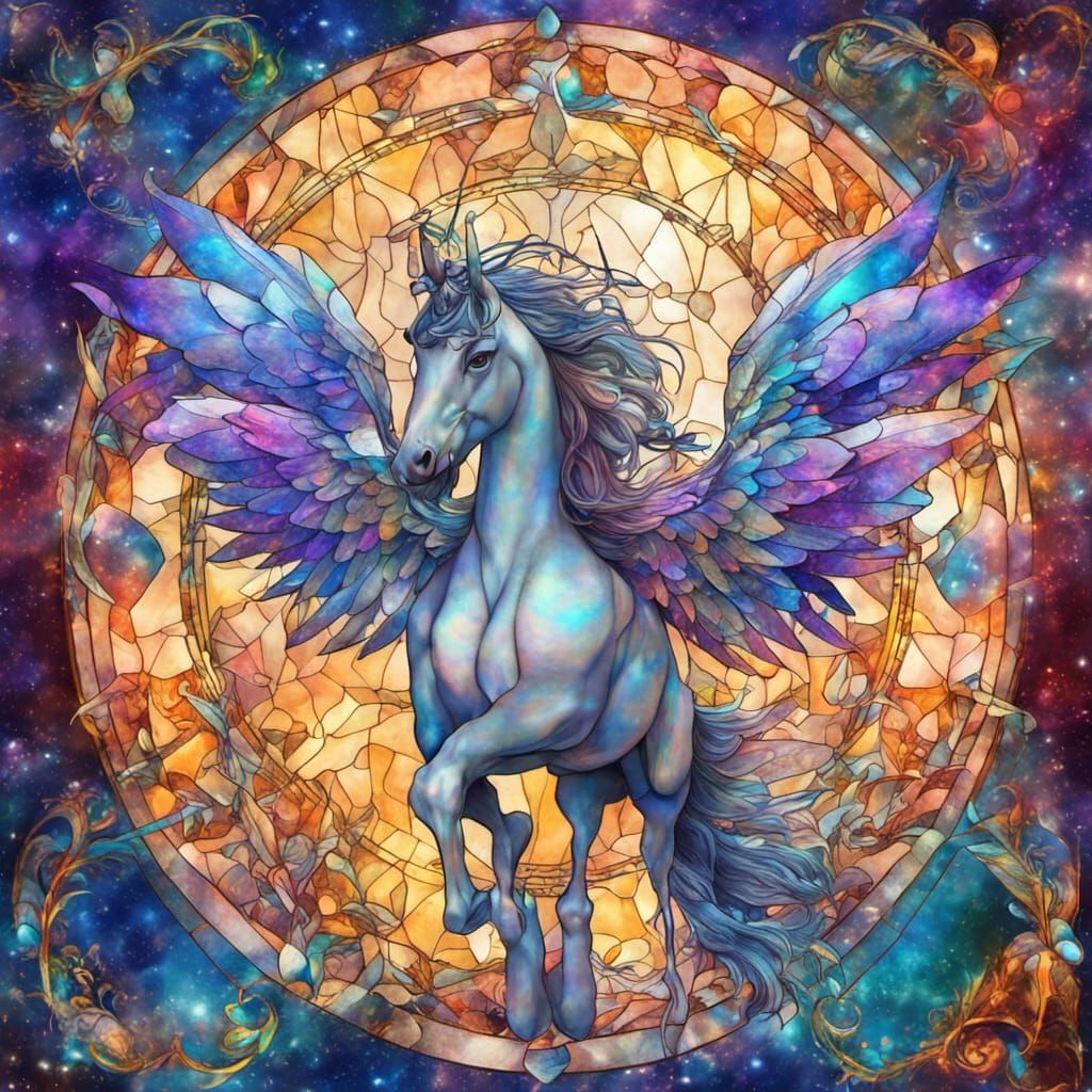Pegasus with Stained Glass Wings, Astral Illustration