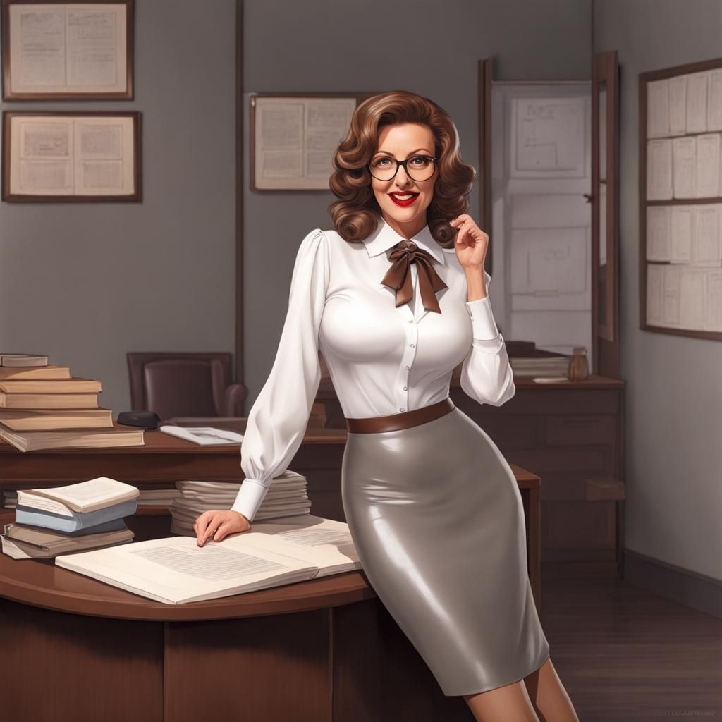 Surprised Headmistress in Latex Outfit