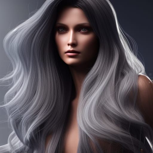 Flowing silver hair