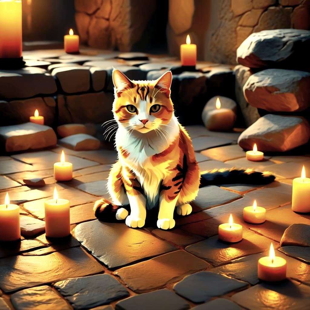 Cat in Candlelight: Volumetric Digital Illustration