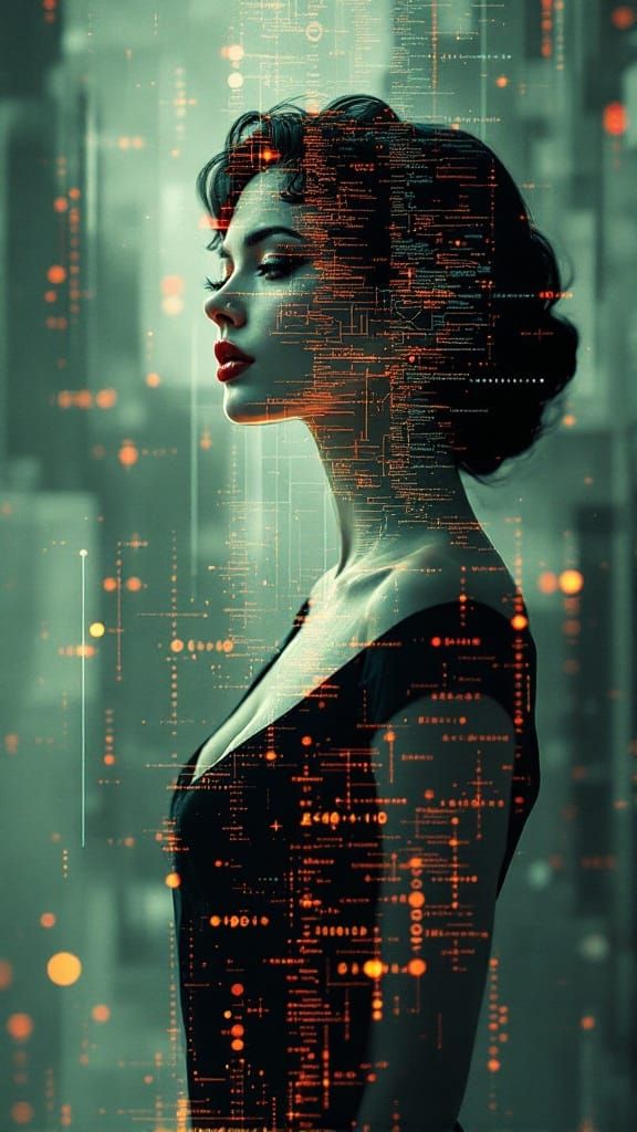 Fractured Reality Meets 1950s Pin-Up Elegance in Cyberpunk S...