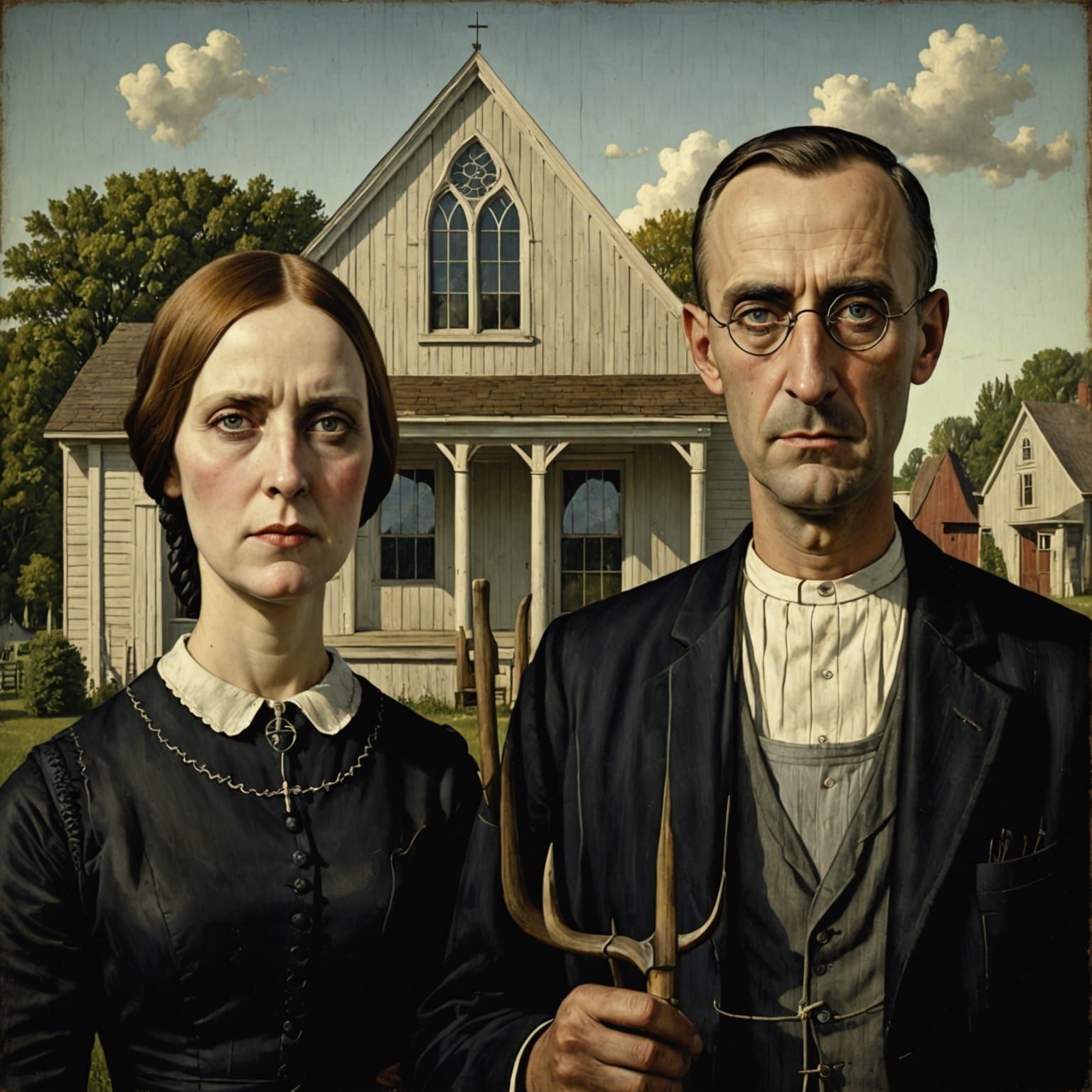 Gothic Couple in Grant Wood Style
