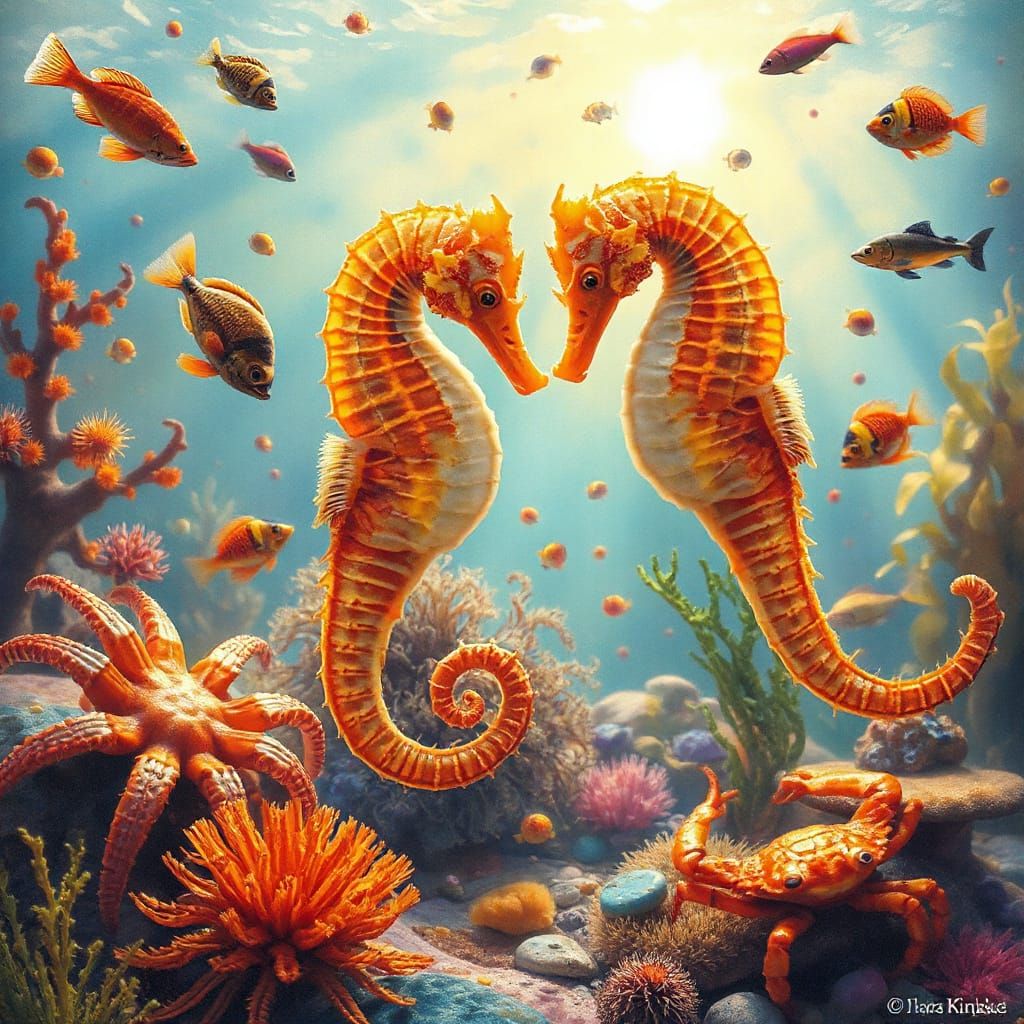 Seahorses Dance in a Kinkade-Inspired Ocean Fantasy