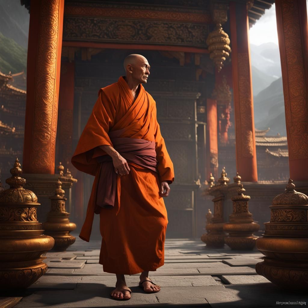 Tibetan Monk in Dark Fantasy Art Style