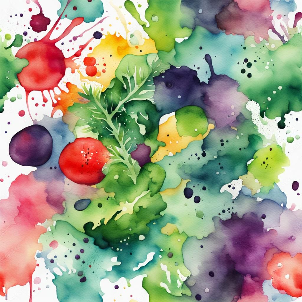 Abstract Watercolor Salad with Cool Colors
