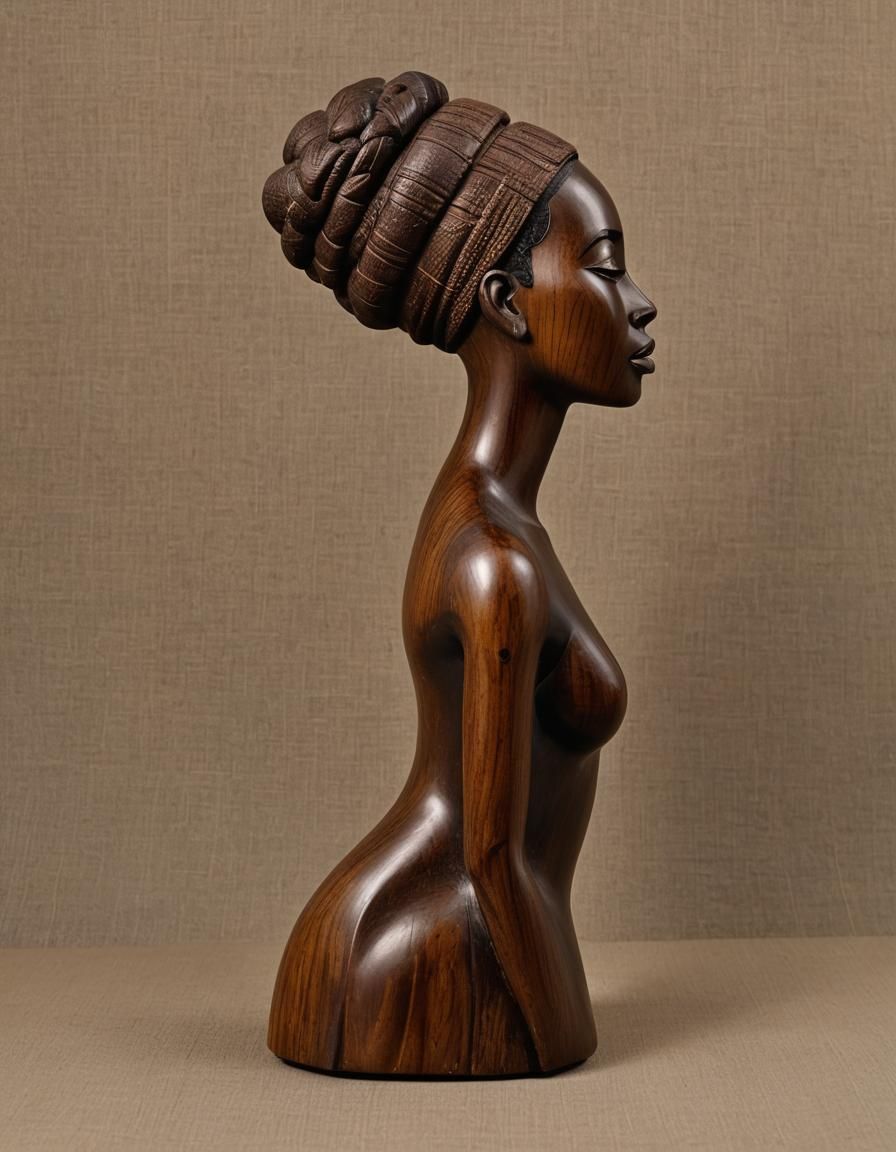 Teak Wood Statuette of African Woman