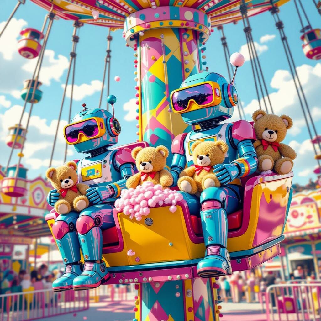 Robots Enjoying Candy Floss at Funfair