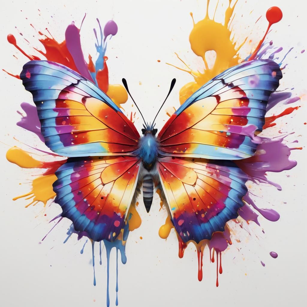 Colorful Ink Splatter Butterfly on Flower