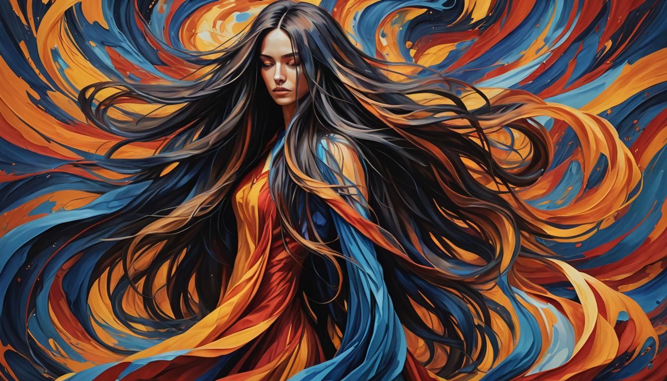 Woman in Flowing Fabric, Expressionist Digital Painting