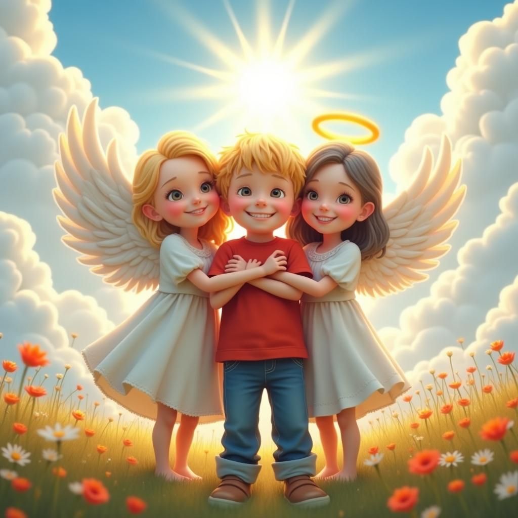 Boy's Heavenly Embrace: Dreamy Matte Painting in 8K