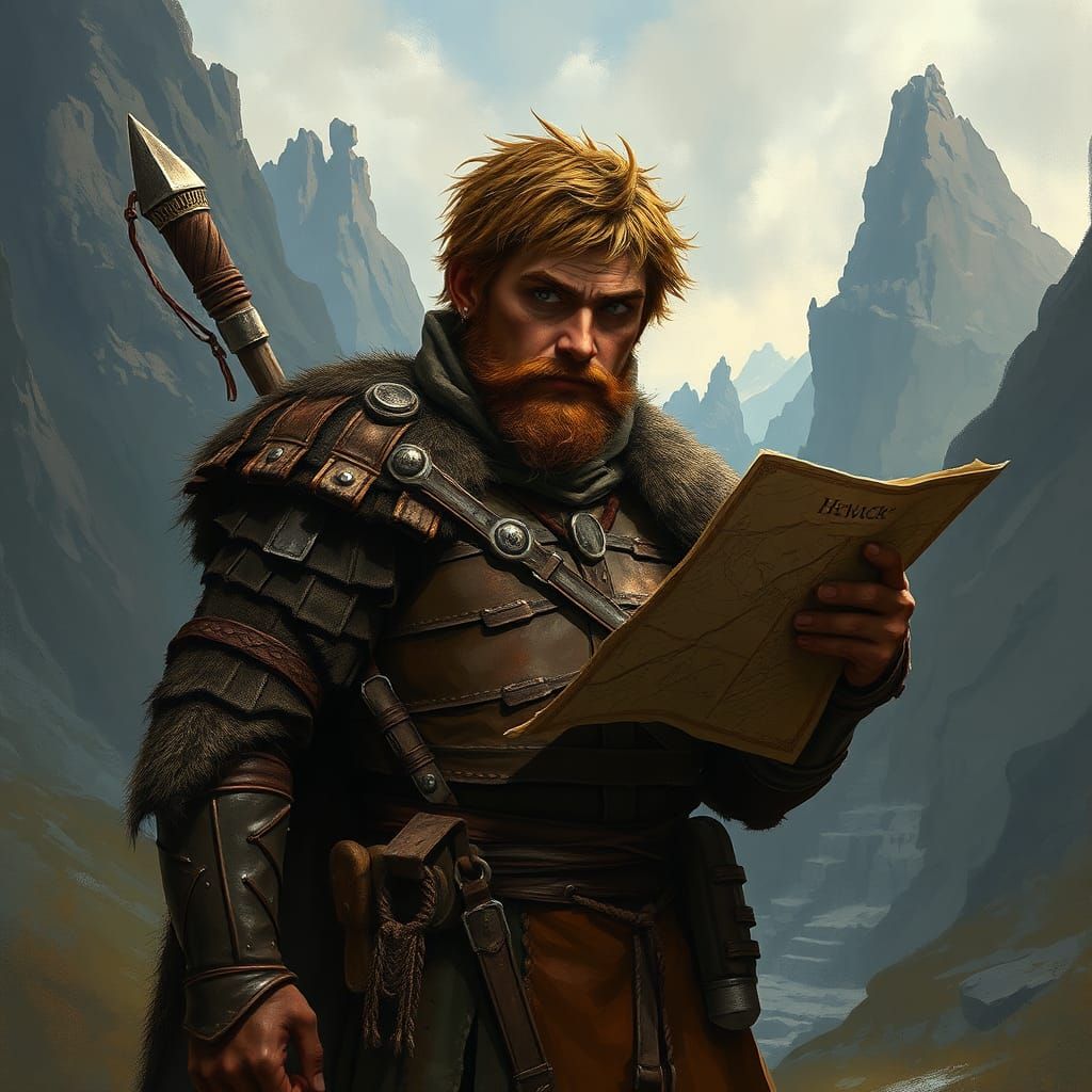 Viking Warrior in Rugged Landscape, Digital Art