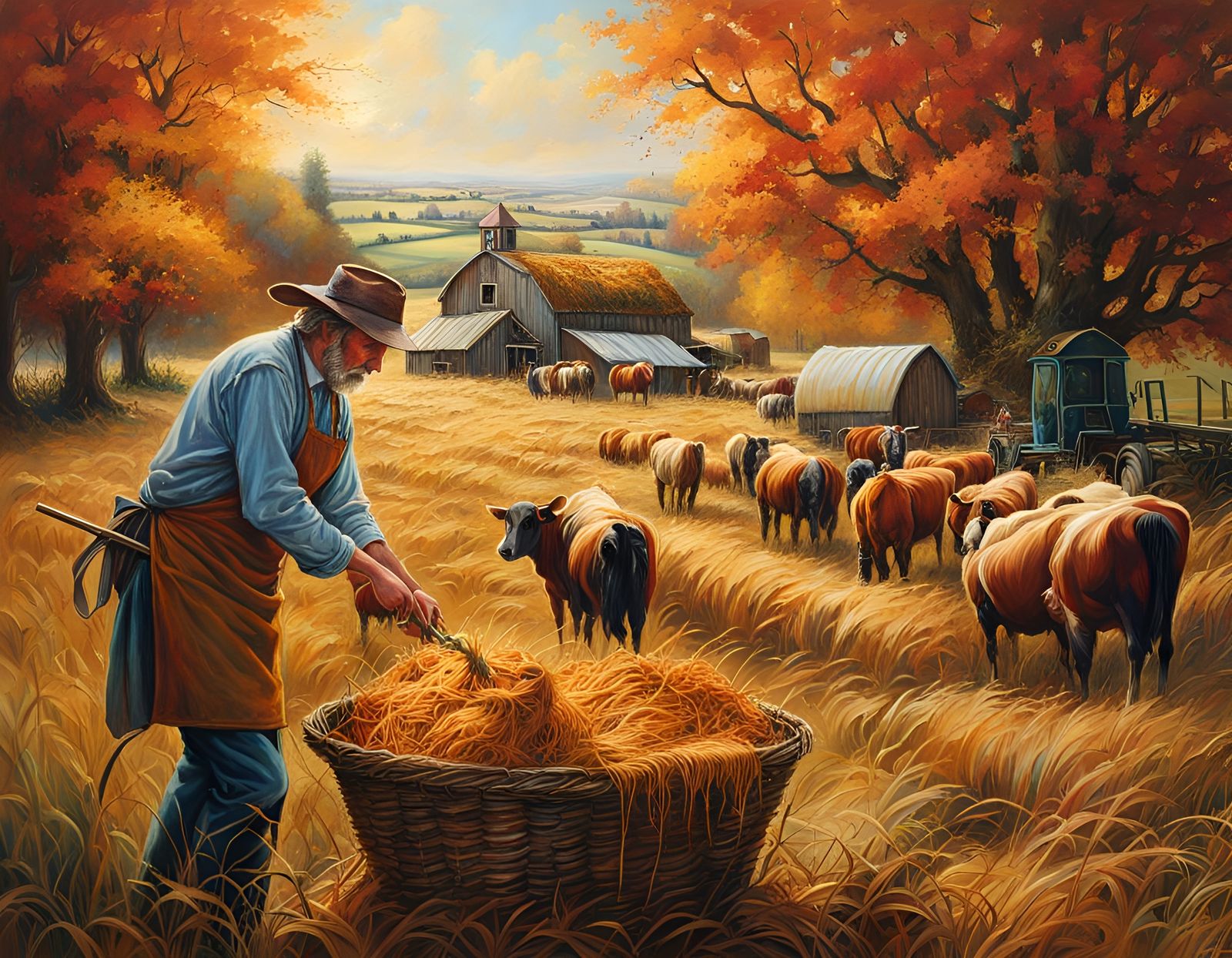Hyperrealistic Autumn Farm in Land of Milk and Honey