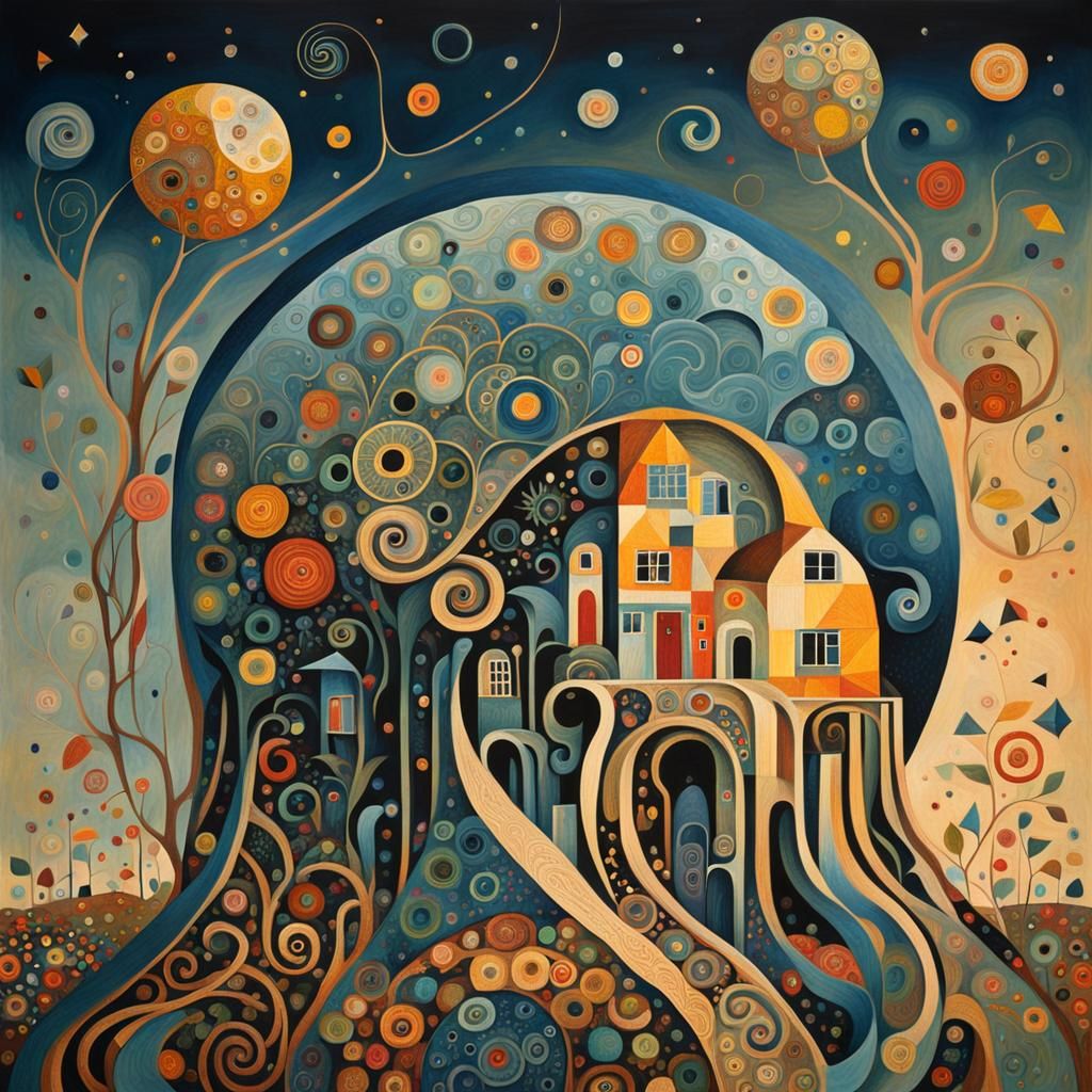 Folk Art Meets Isometric Abstract with Filigree Detail