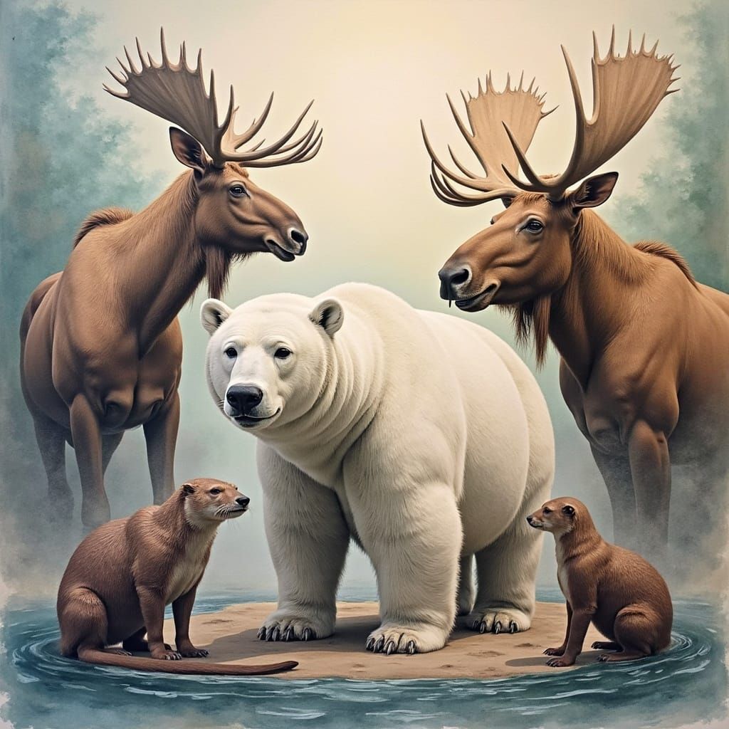 Majestic Spirit Animals in Epic Gouache Masterpiece