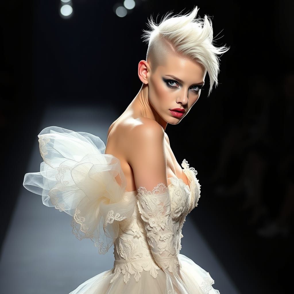 Ethereal Haute Couture Goddess in Edgy, Asymmetrical Avant-G...