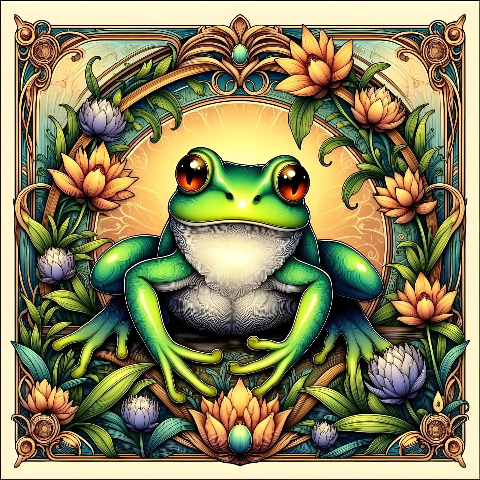 Elegant Frog Perched on Whimsical Cat's Hand