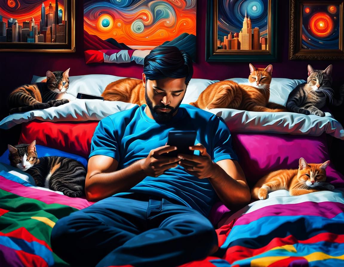 Man's Cats Create AI Art: Hyperrealistic Double Exposure