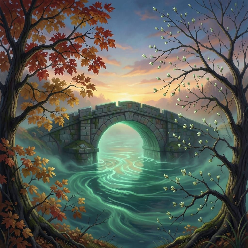 Bridge Between Seasons in Ethereal Mist