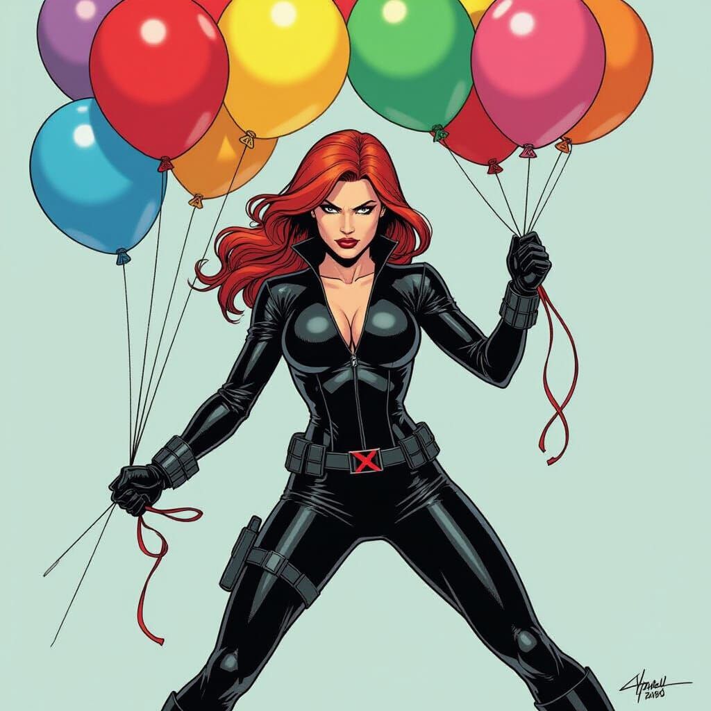 Black Widow Ready to Pop Birthday Balloons