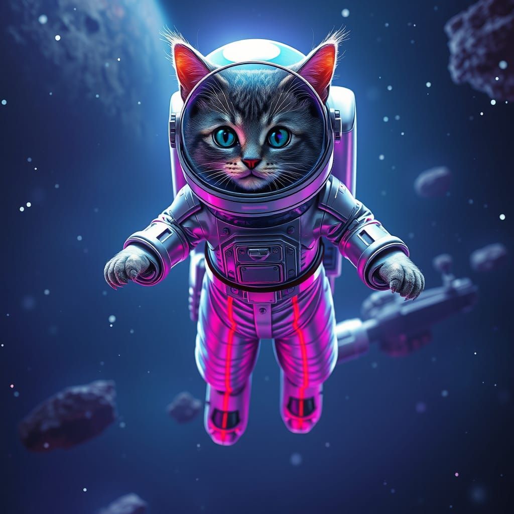 Sleek Cosmic Feline Explorer in Futuristic Spacecraft