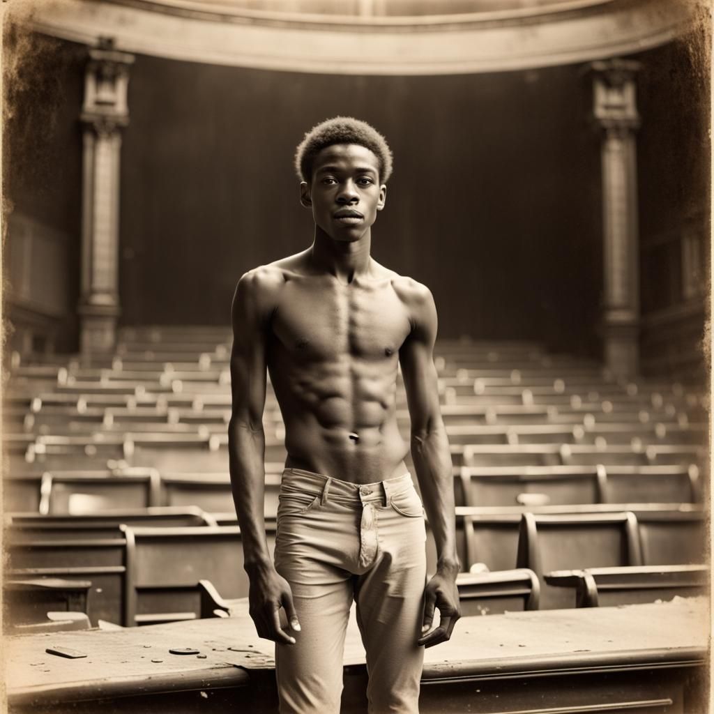 shirtless at abandoned theatre