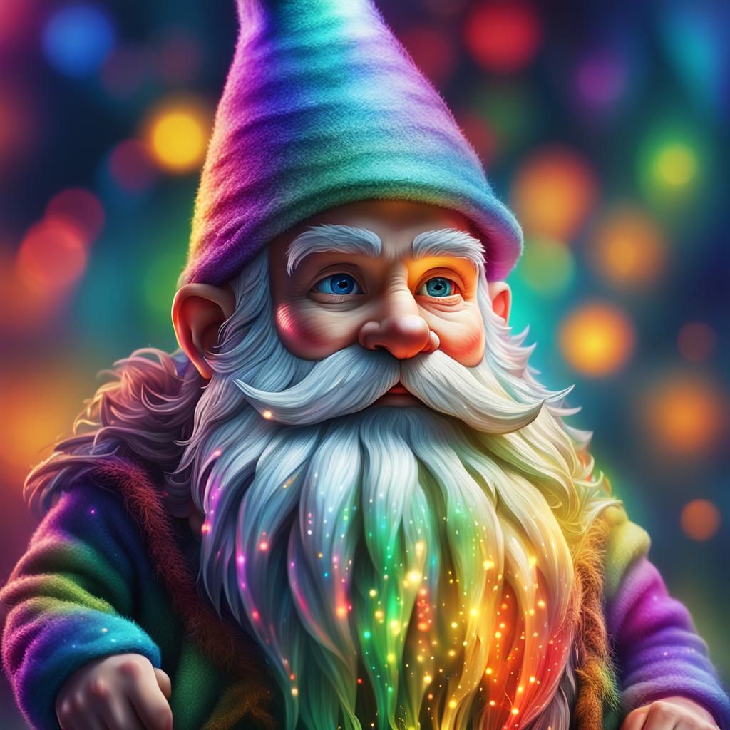 Whimsical Gnome with Fiber Optic Beard in Digital Art