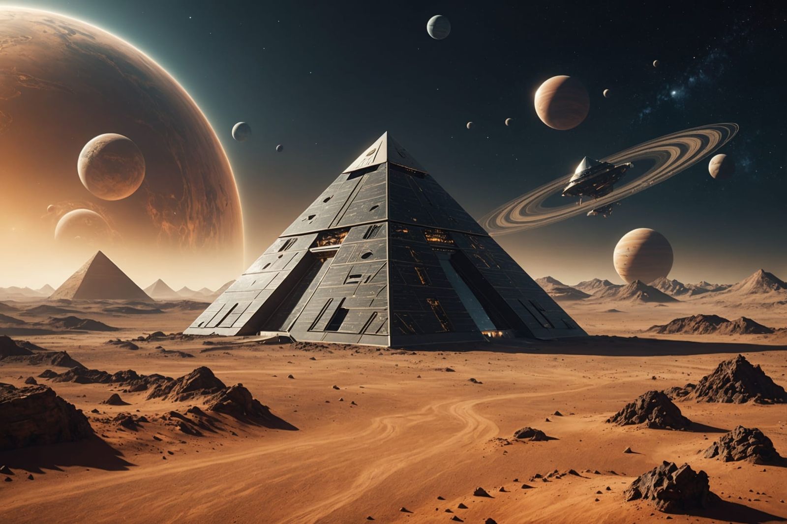Pyramidal Spaceship Landing on New Planet