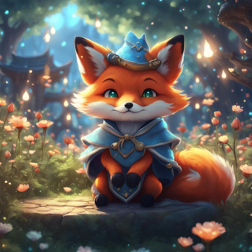Adorable Fox in Magical Anime Fantasy World