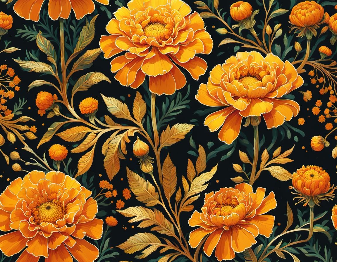 Marigold Flowers in Elaborate African Batik Style