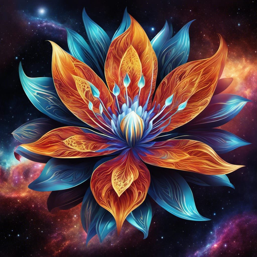Cosmic Nebula Flower Illustration in Tattoo Art Style