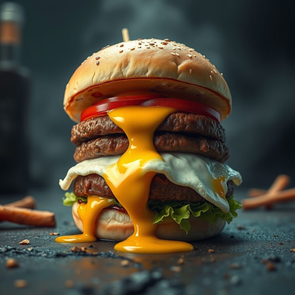 Epic Double Cheeseburger with Dripping Egg Yolk