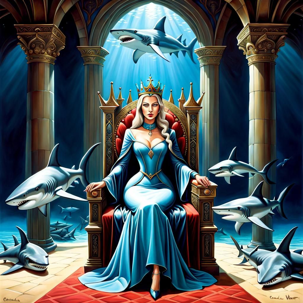 Medieval Queen Gazing at Hammerhead Shark
