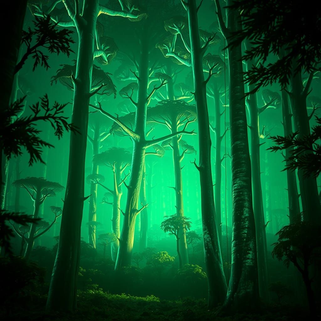 Mystical Alien Forest with Bioluminescent Trees