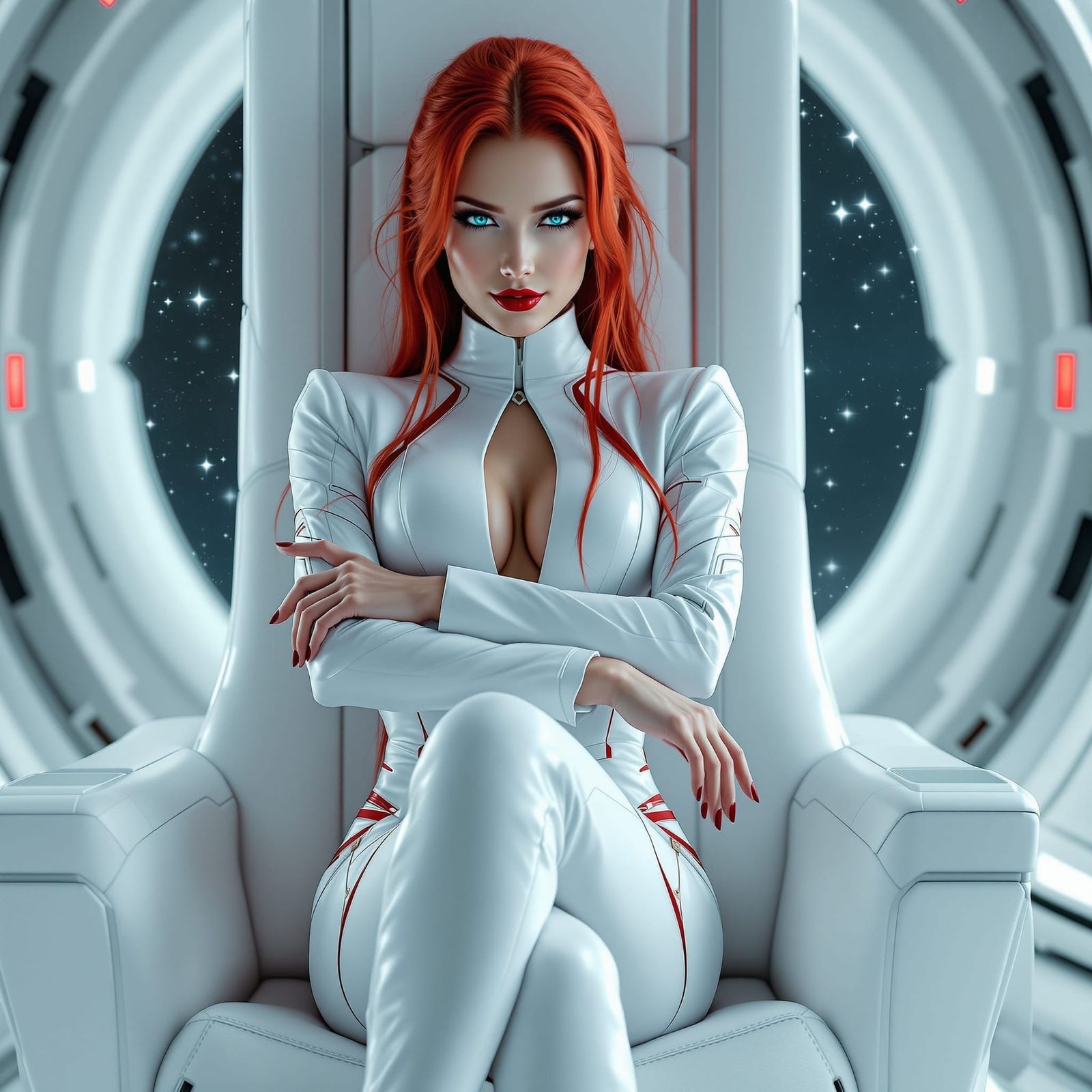 Galactic Empress on Throne in Deep Space Office