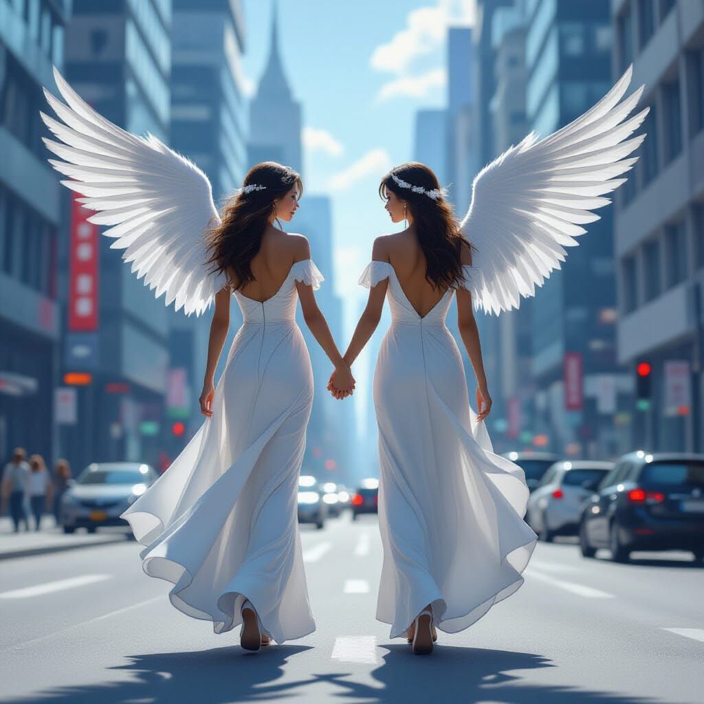 Angels Walking in a Modern City, Digital Art